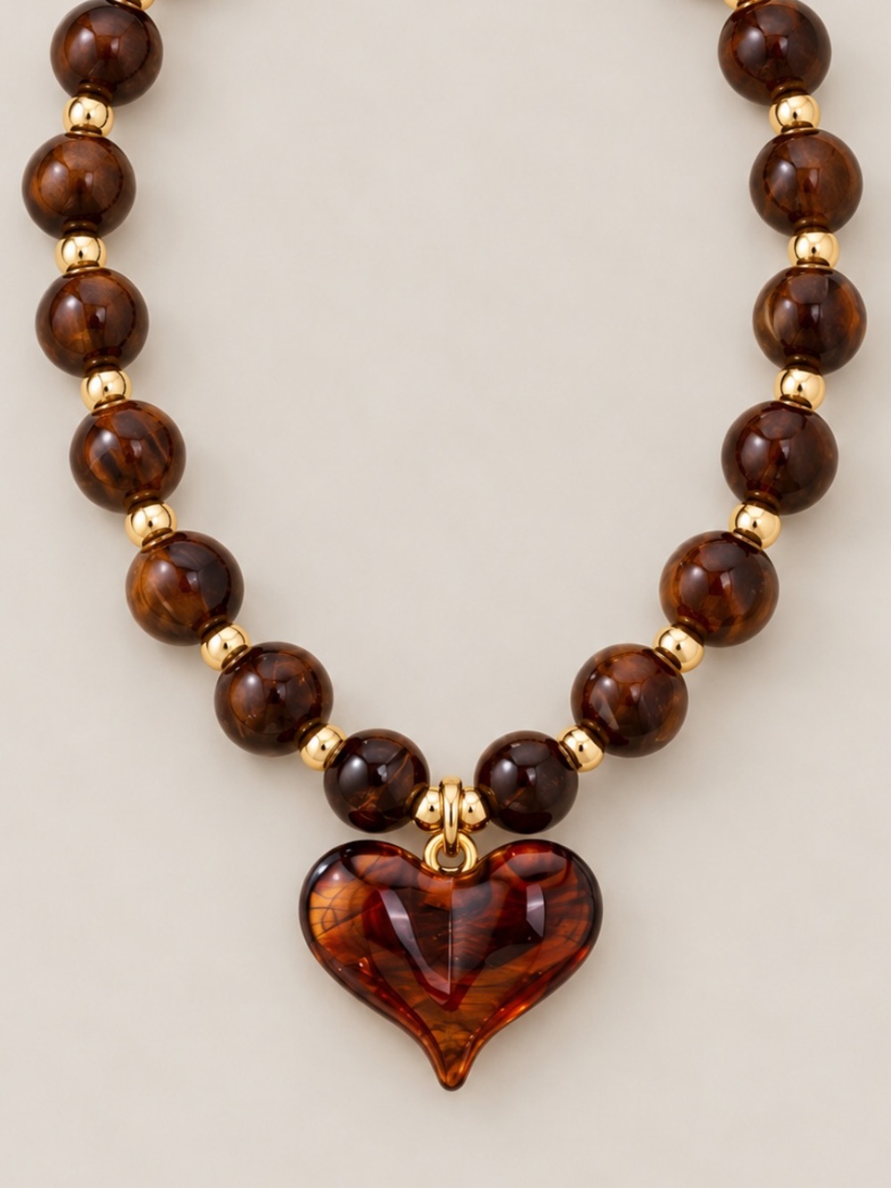 New! Amber Brown Beaded Statement Necklace NWOT